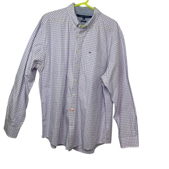 Tommy Hilfiger men's button down up shirt size 2XL xxl white purple check violet - Picture 1 of 16